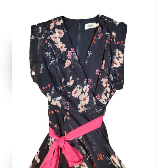 Eliza J Floral High/Low Faux Wrap Chiffon Dress Sz 4 - Picture 3 of 9